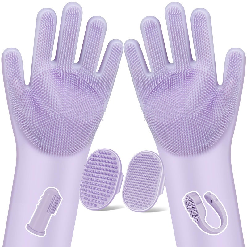 Augwind 6PCS Pet Grooming Kit for Dogs,Cats and Horses | Dog Washing Gloves | Dog Bath Brush | Dog Bath Gloves | Dog Shampoo Brush | Pet Grooming Gloves | Dog Bath Supplies (Purple) - Image 1