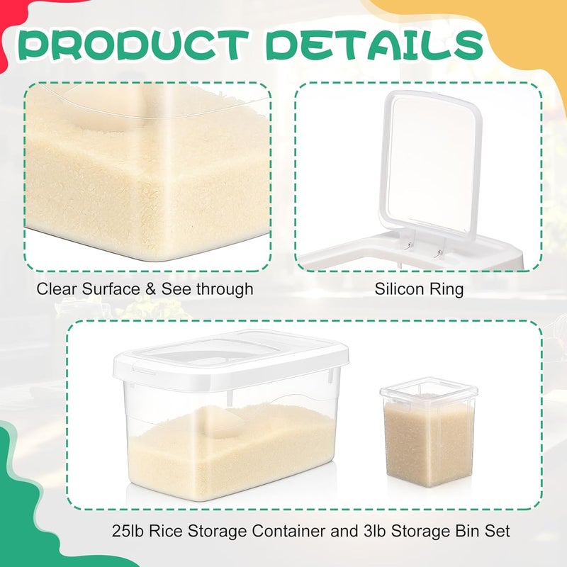 LemonRoad 19-22lb Rice Storage Container and 3lb Storage Bin Set, Flour Dispenser with Airtight Lids, Pet Dog Cat Food Container, Silicon Ring & Moisture Proof, Kitchen Organizer for Cereal Grain - Image 4