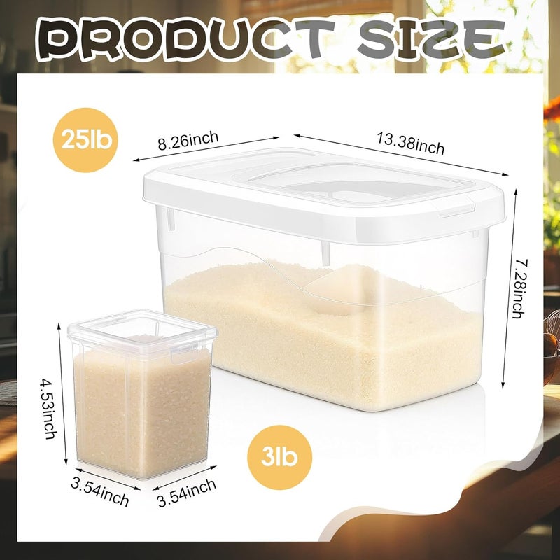 LemonRoad 19-22lb Rice Storage Container and 3lb Storage Bin Set, Flour Dispenser with Airtight Lids, Pet Dog Cat Food Container, Silicon Ring & Moisture Proof, Kitchen Organizer for Cereal Grain - Image 2