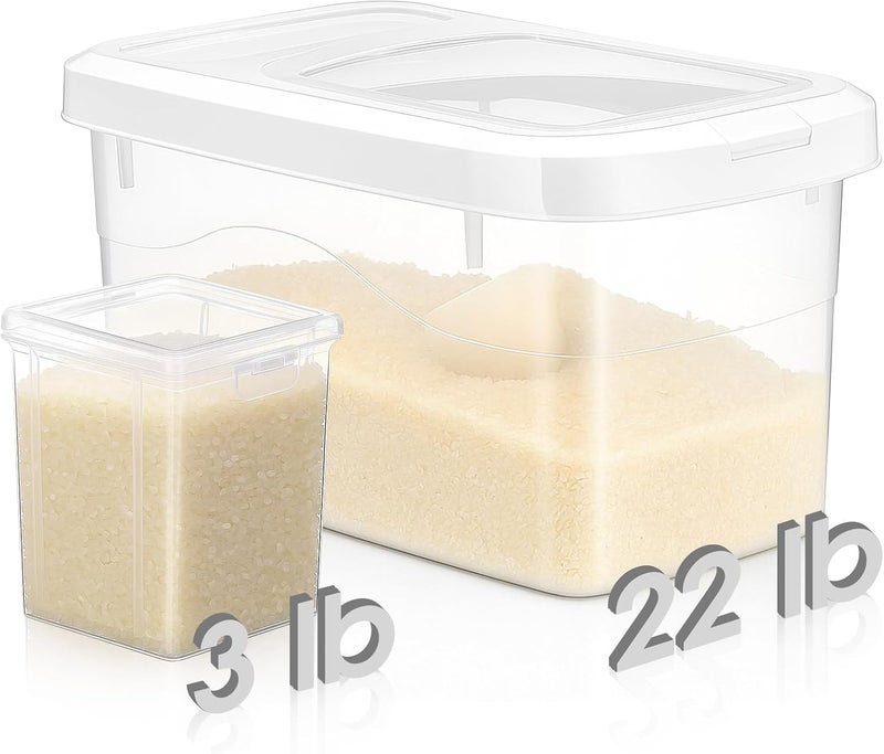 LemonRoad 19-22lb Rice Storage Container and 3lb Storage Bin Set, Flour Dispenser with Airtight Lids, Pet Dog Cat Food Container, Silicon Ring & Moisture Proof, Kitchen Organizer for Cereal Grain - Image 1