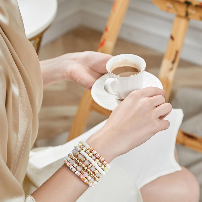 GOOJIDS Surfer Heishi Clay Bead Bracelets for Women Bohemian Stackable Gold Plated Beaded Stretch Bracelets Elastic Layering Friendship Bracelets Set Boho Jewelry - Image 5
