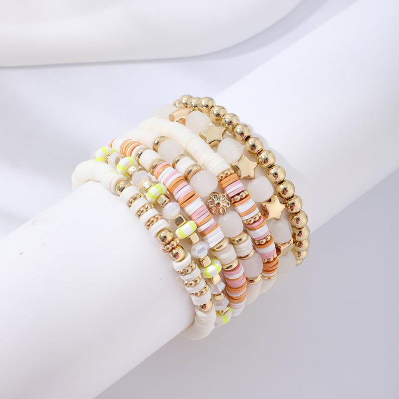 GOOJIDS Surfer Heishi Clay Bead Bracelets for Women Bohemian Stackable Gold Plated Beaded Stretch Bracelets Elastic Layering Friendship Bracelets Set Boho Jewelry - Image 2