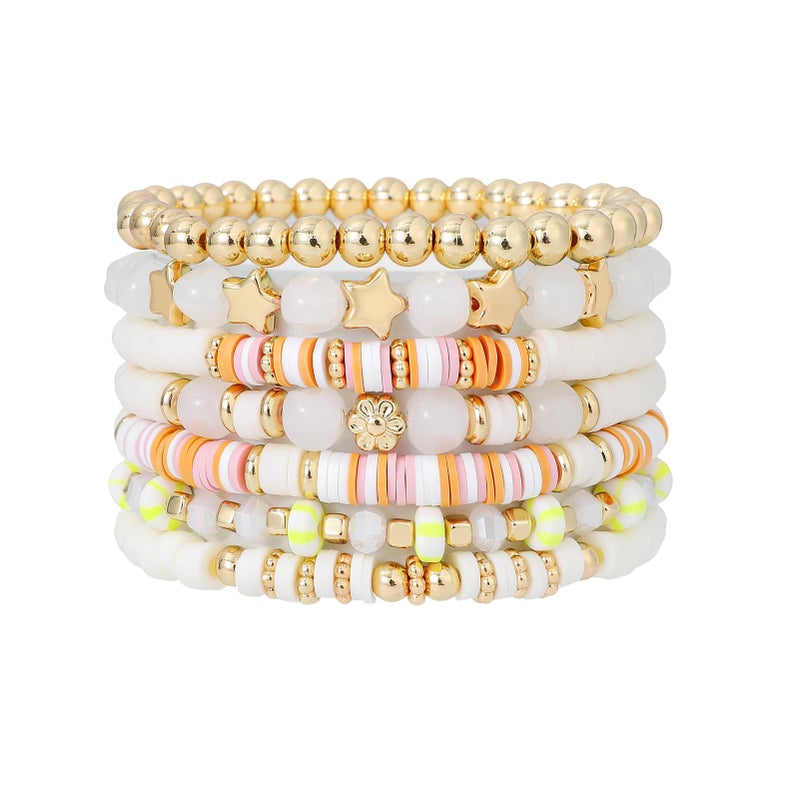 GOOJIDS Surfer Heishi Clay Bead Bracelets for Women Bohemian Stackable Gold Plated Beaded Stretch Bracelets Elastic Layering Friendship Bracelets Set Boho Jewelry - Image 1