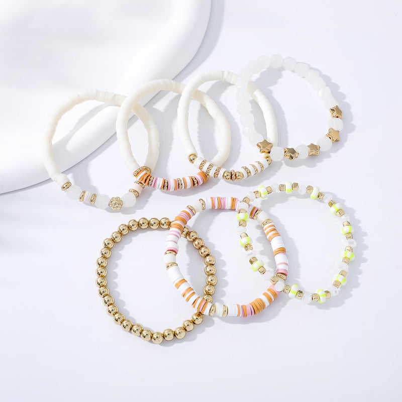 GOOJIDS Surfer Heishi Clay Bead Bracelets for Women Bohemian Stackable Gold Plated Beaded Stretch Bracelets Elastic Layering Friendship Bracelets Set Boho Jewelry - Image 3
