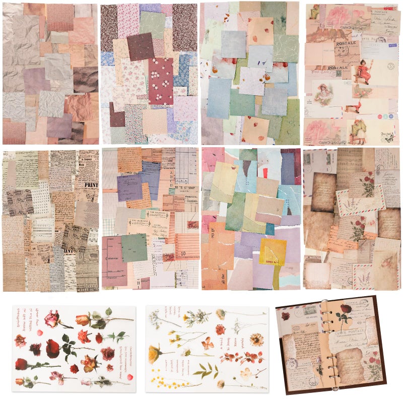 517 Pcs Vintage Scrapbook PaperScrapbook Supplies StickersJournaling Supplies Include 37 Pcs Flowers Stickers Aesthetic Journal Paper for PlannerBullet JournalingJunk Journal