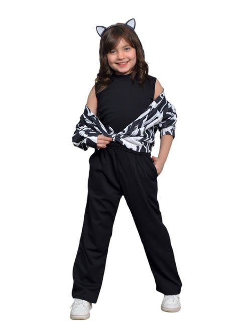 Fashion Baby Clothes Set, Plaid Vest with Pants, Cotton, Girls Athletic Comfort - Black