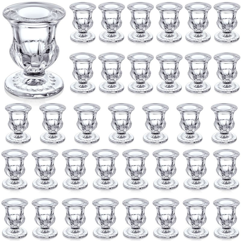 Foaincore Foaincore Taper Candle Holders Bulk 25 Inch Candlestick Holder Small Candlestick Holder Thicker Glass Candle Sticks Set for Wedding Christmas Party Table CenterpieceClear36 Pcs 