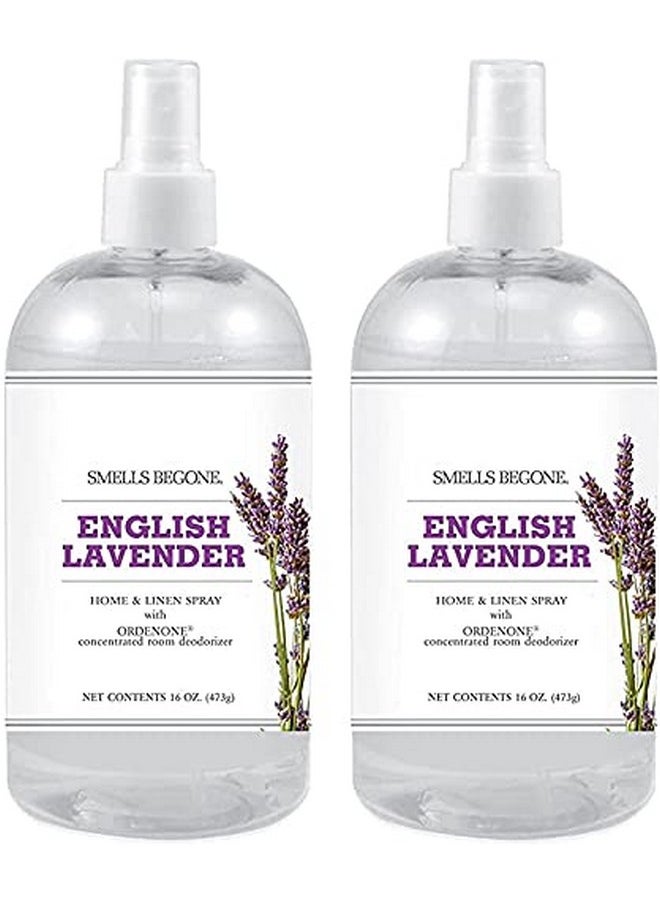 سميلس بيجون - معطر جو للمنزل والمفروشات من SMELLS BEGONE - 16 أونصة، عبوة من قطعتين - مزيل للروائح - مصنوع من الزيوت العطرية - برائحة اللافندر الإنجليزي - Image 1