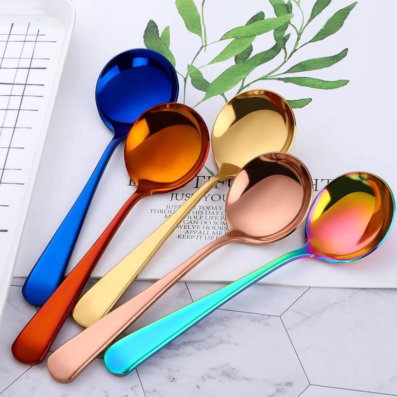 BISDARUN Broth Round Spoon Set, 8-Piece Reusable Stainless Steel Dinner Table Cereal Soup Spoon, Camping Ramen Spoons - Image 5