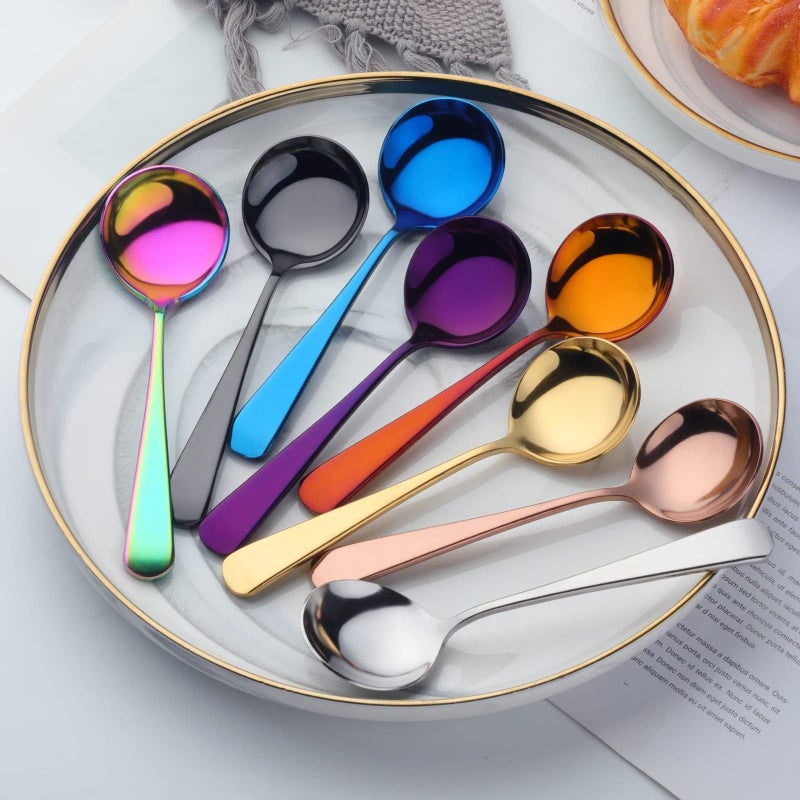 BISDARUN Broth Round Spoon Set, 8-Piece Reusable Stainless Steel Dinner Table Cereal Soup Spoon, Camping Ramen Spoons - Image 4