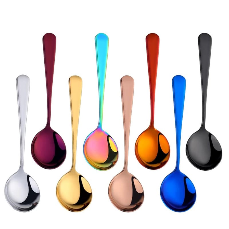 BISDARUN Broth Round Spoon Set, 8-Piece Reusable Stainless Steel Dinner Table Cereal Soup Spoon, Camping Ramen Spoons - Image 1