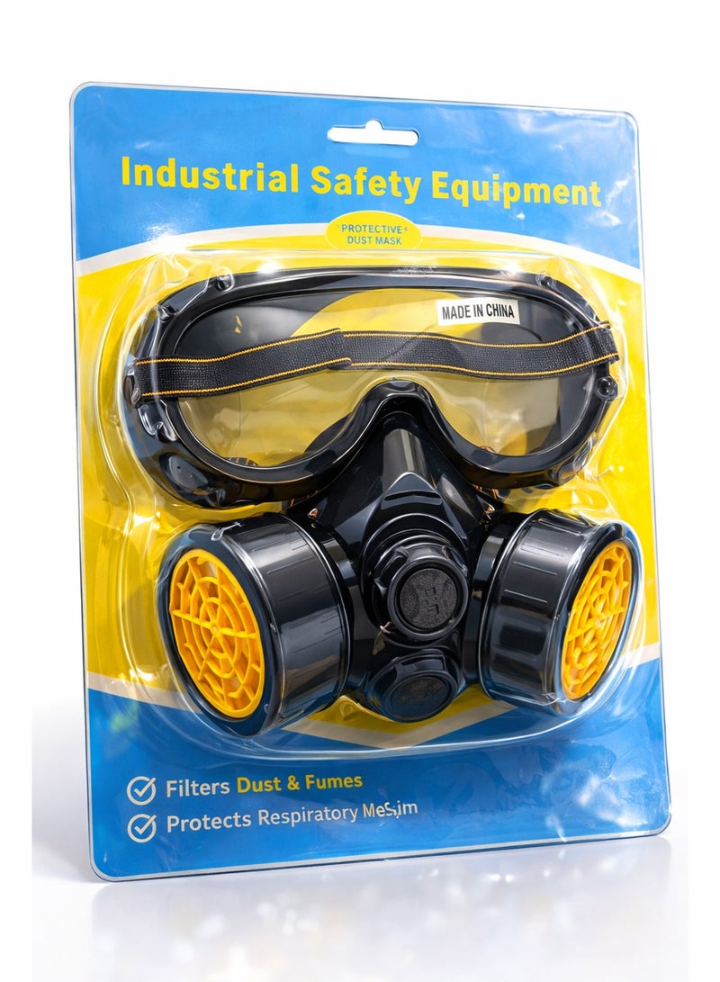 Reusable Respirator Mask with Safety Goggles Dual Filter Dust Mask Chemical Gas Protection Mask Industrial Safety Face Mask for Painting Welding Woodworking - Image 3