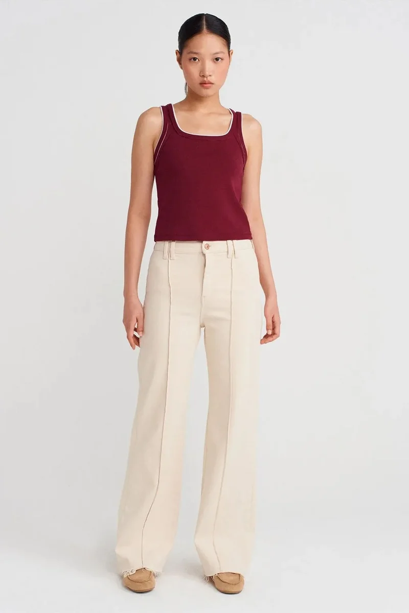 Dilvin Burgundy Red DILVIN Women's Ribbed Cotton Cami Blouse for Women | Best Price UAE