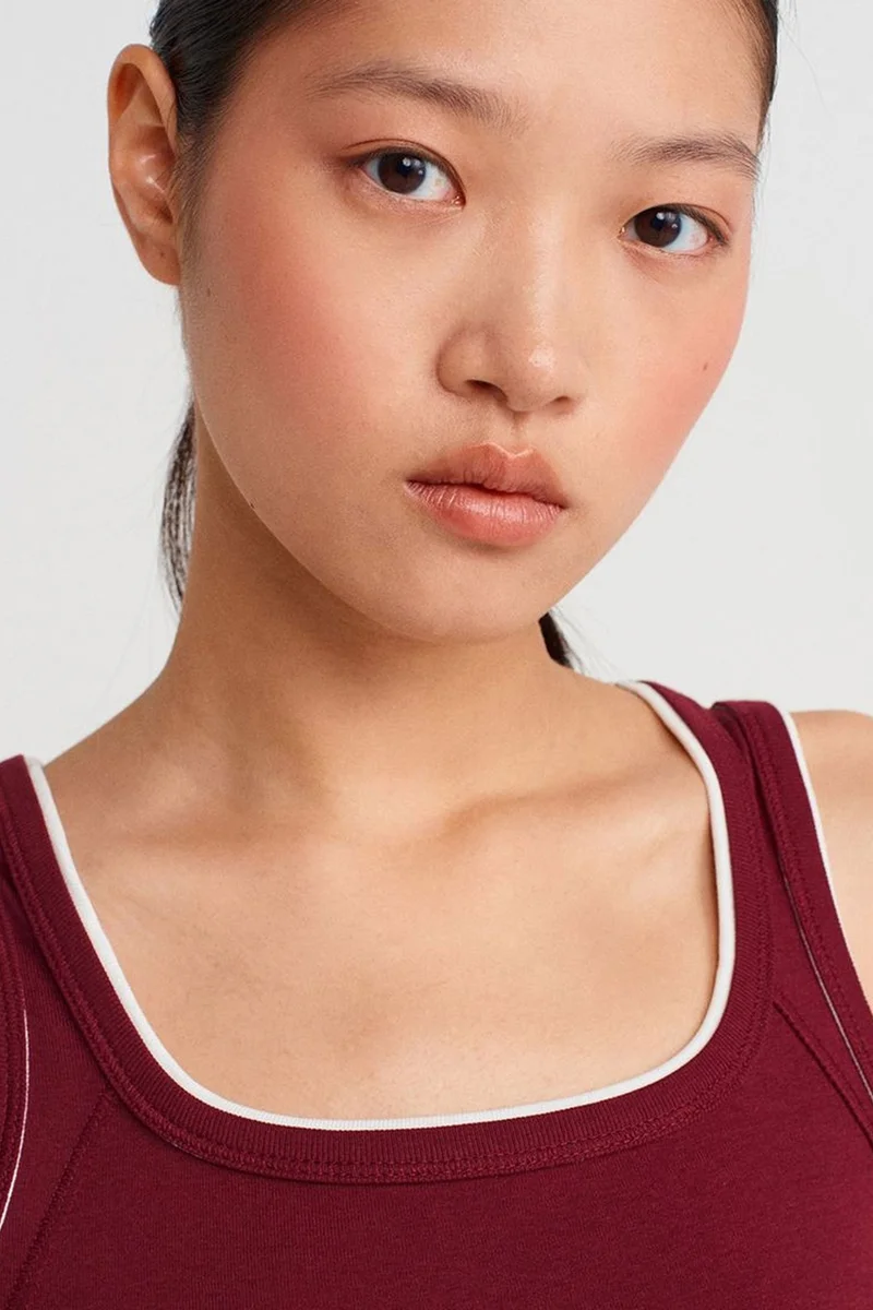 Dilvin Burgundy Red DILVIN Women's Ribbed Cotton Cami Blouse for Women | Best Price UAE