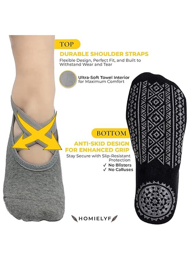 Generic Yoga Socks for Women Non-Slip Grips & Straps, Ideal for Pilates, Pure Barre, Ballet, Dance, Barefoot Workout 3 Pairs  - Image 4