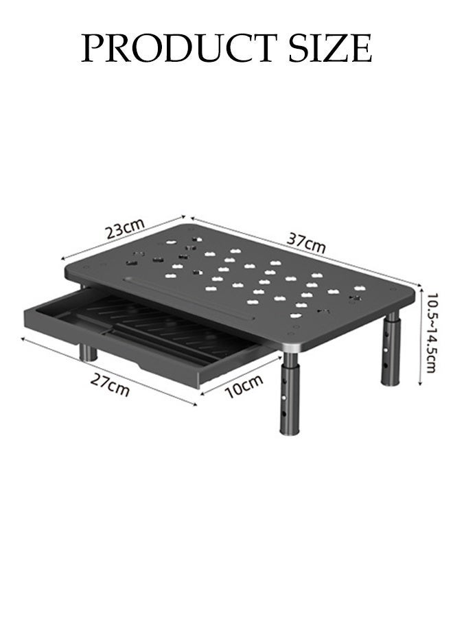DUNISO Monitor Stand Riser with Storage Drawer,Height Adjustable Computer Stand,Multi-Functional Desktop Organizer,3 Gears Adjustable,Save Space,for Computer,Desktop,Laptop,Black - Image 2