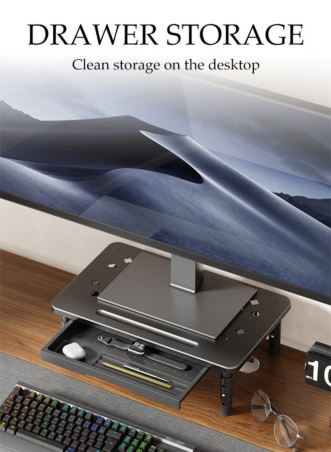 DUNISO Monitor Stand Riser with Storage Drawer,Height Adjustable Computer Stand,Multi-Functional Desktop Organizer,3 Gears Adjustable,Save Space,for Computer,Desktop,Laptop,Black - Image 5