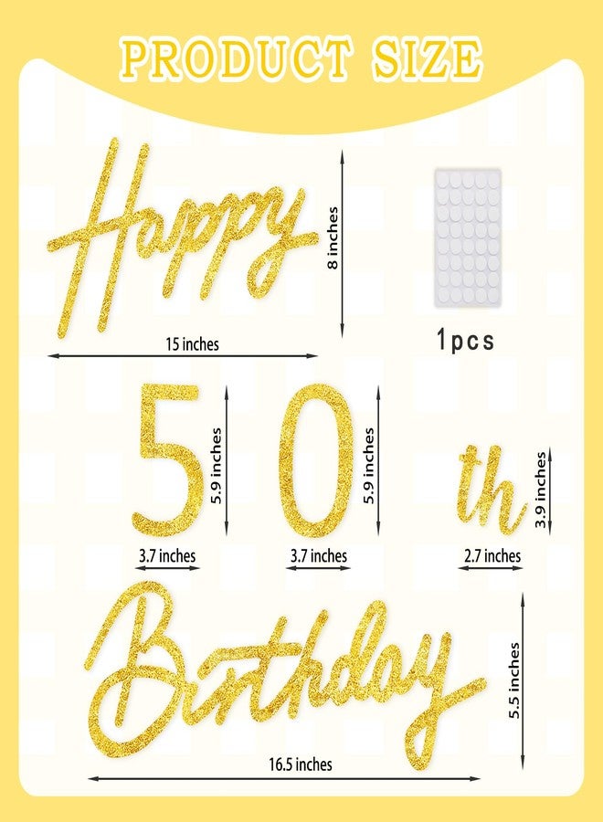 TONIFUL Happy Birthday Sign for Backdrop - Glitter Gold Felt Banner - Includes Dot Glue - Perfect for 50th Birthday Party Backdrop,Fifty Years Old B-Day Decoration Wall Decr,Balloon Arch - Image 2