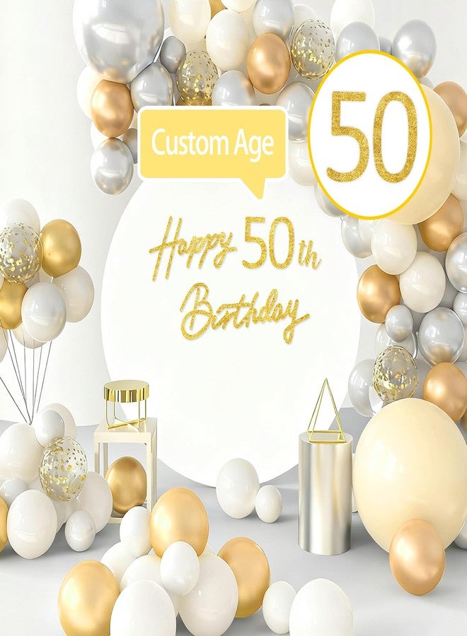 TONIFUL Happy Birthday Sign for Backdrop - Glitter Gold Felt Banner - Includes Dot Glue - Perfect for 50th Birthday Party Backdrop,Fifty Years Old B-Day Decoration Wall Decr,Balloon Arch - Image 4