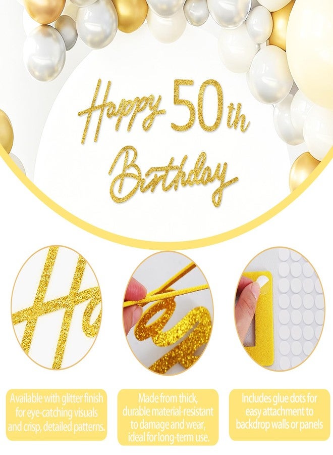TONIFUL Happy Birthday Sign for Backdrop - Glitter Gold Felt Banner - Includes Dot Glue - Perfect for 50th Birthday Party Backdrop,Fifty Years Old B-Day Decoration Wall Decr,Balloon Arch - Image 3