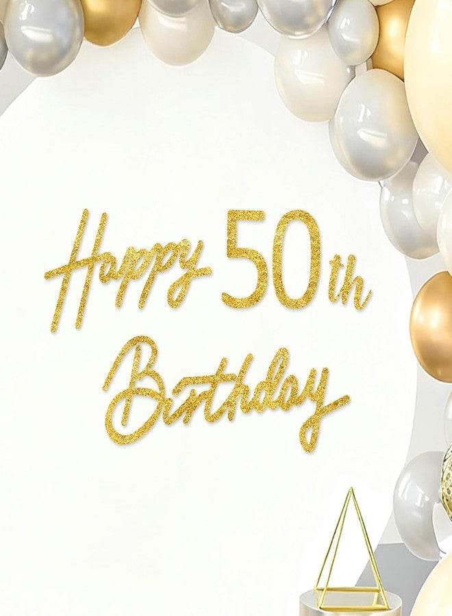 TONIFUL Happy Birthday Sign for Backdrop - Glitter Gold Felt Banner - Includes Dot Glue - Perfect for 50th Birthday Party Backdrop,Fifty Years Old B-Day Decoration Wall Decr,Balloon Arch - Image 1