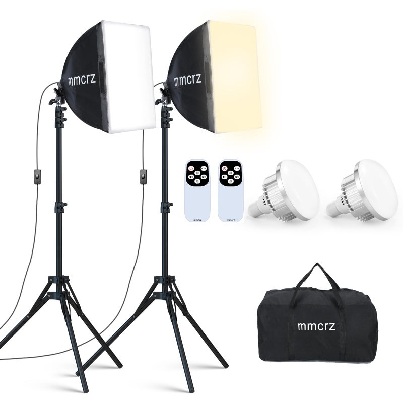 mmcrz 2Pack Professional Softbox Lighting Kit 16 x 16 Studio Lights with 85W 27006500K E27 LED Bulbs Continuous Lighting for PhotographyVideo RecordingLive Streaming - Image 2