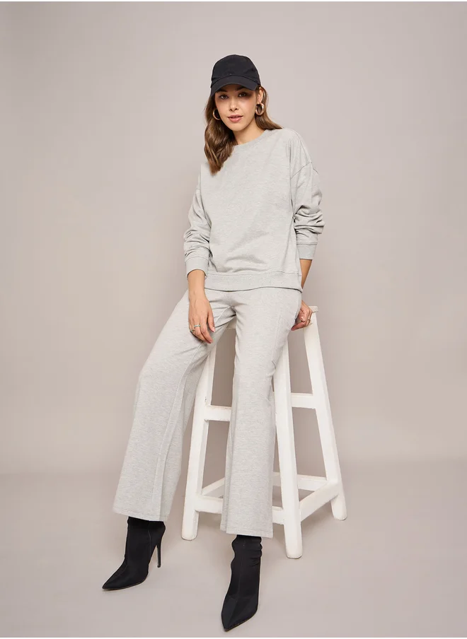 ساسافراس Solid Terry Wide Leg Pants with Elasticated Waistband