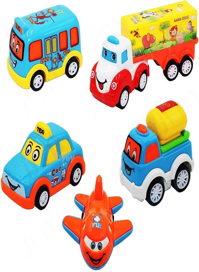 Mummy Please Kids Cartoon Vehicle Toys Set, Pieces, Colourful Educational Push Cars with Bus, Taxi, Truck, Aeroplane (Pack of 5 Unbreakable Toys) - Image 1