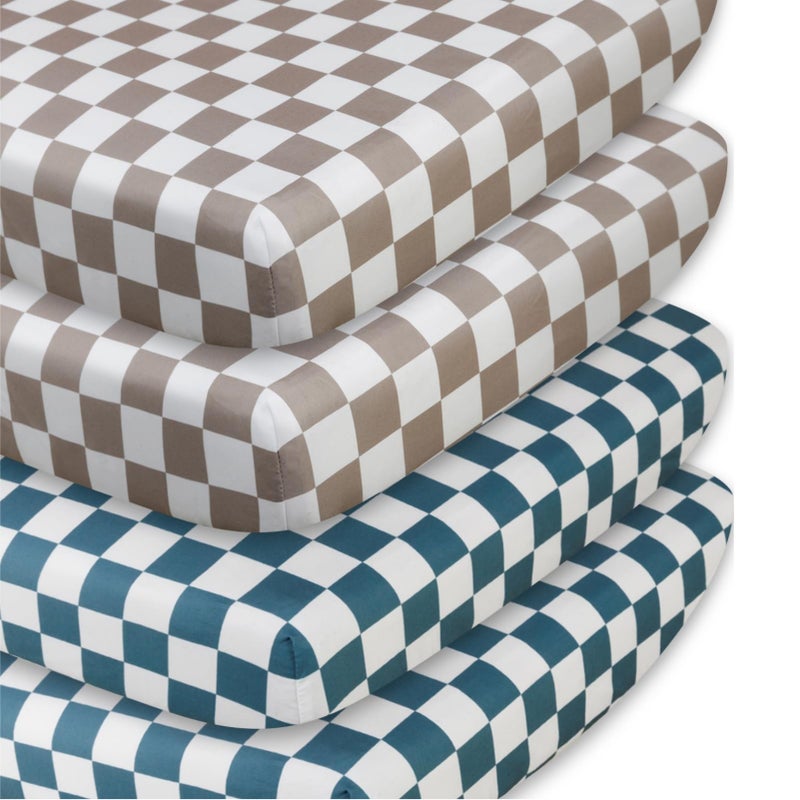 FIGEPO 4 Pack Checkered Crib Sheets Neutral Breathable Fitted Baby Sheets Nursery Sheets for Baby Boys or Girls (Crib Sheet) - Image 1