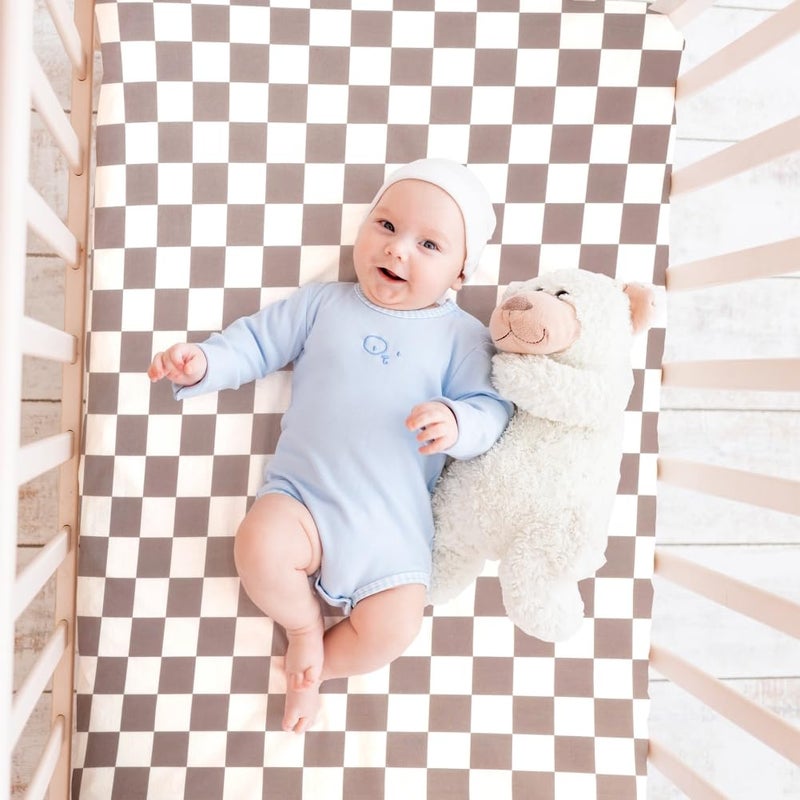 FIGEPO 4 Pack Checkered Crib Sheets Neutral Breathable Fitted Baby Sheets Nursery Sheets for Baby Boys or Girls (Crib Sheet) - Image 2