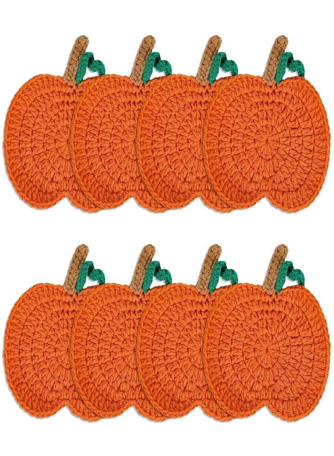 وولاين مجموعة Whaline من 8 قطع من قواعد أكواب اليقطين الخريفية، مصنوعة يدويًا من الكروشيه، مع قاعدة أكواب من قماش منسوج على شكل يقطينة، مثالية لتزيين المنزل والمطبخ وطاولات الحفلات في فصل الخريف وعيد الشكر والهالوين. - Image 1