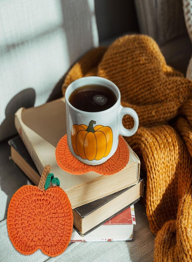 وولاين مجموعة Whaline من 8 قطع من قواعد أكواب اليقطين الخريفية، مصنوعة يدويًا من الكروشيه، مع قاعدة أكواب من قماش منسوج على شكل يقطينة، مثالية لتزيين المنزل والمطبخ وطاولات الحفلات في فصل الخريف وعيد الشكر والهالوين. - Image 5