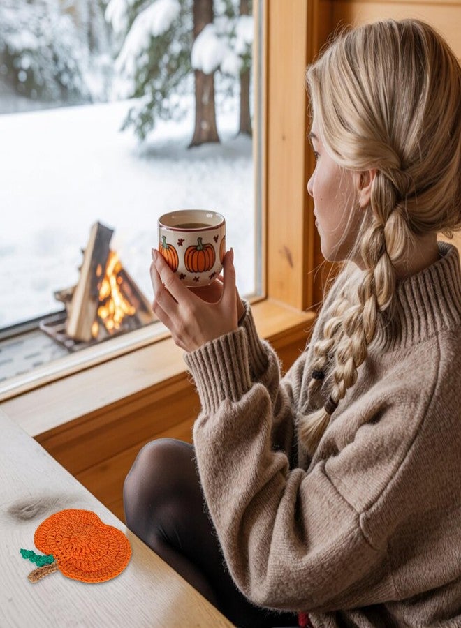 وولاين مجموعة Whaline من 8 قطع من قواعد أكواب اليقطين الخريفية، مصنوعة يدويًا من الكروشيه، مع قاعدة أكواب من قماش منسوج على شكل يقطينة، مثالية لتزيين المنزل والمطبخ وطاولات الحفلات في فصل الخريف وعيد الشكر والهالوين. - Image 4