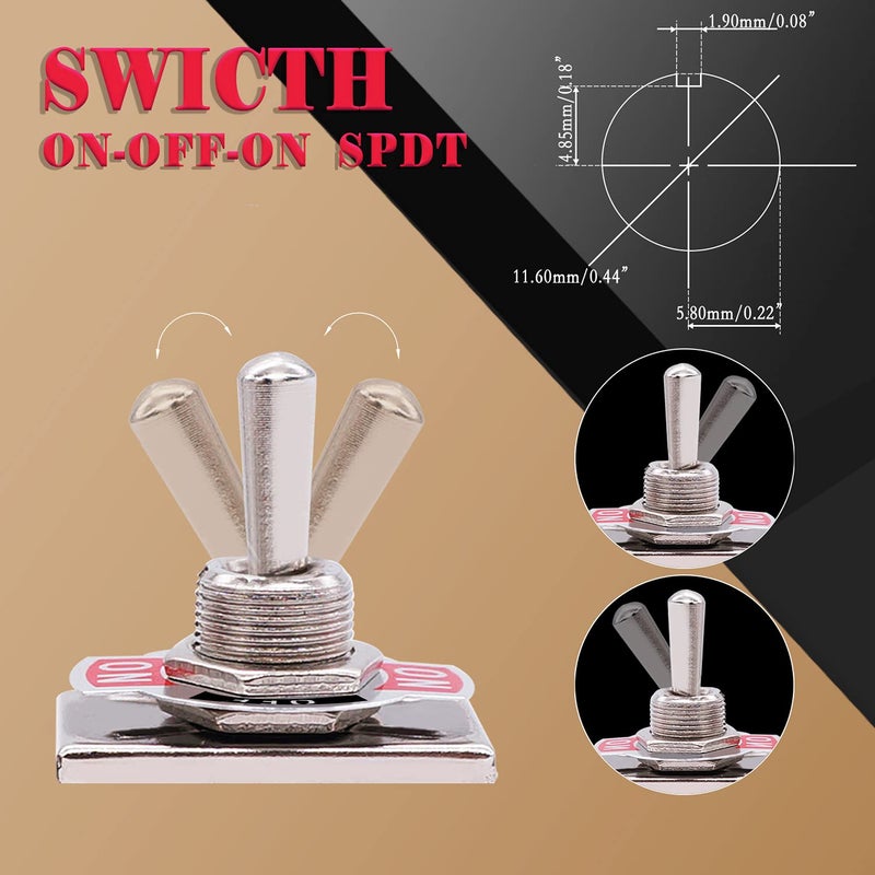 Twidec /3Pcs Heavy Duty Rocker Toggle Switch 16A 250V AC SPDT 3 Position 3 Pin ON/Off/ON Switch with Metal Bat Waterproof Boot Cap Cover Ten-1122-B103 - Image 5