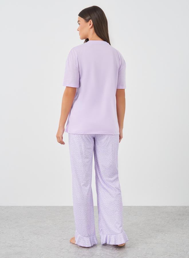 Styli Slogan Print Short Sleeve T-Shirt and Pyjama Set - Image 5
