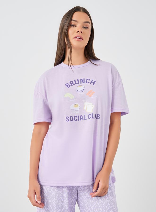 Styli Slogan Print Short Sleeve T-Shirt and Pyjama Set - Image 3