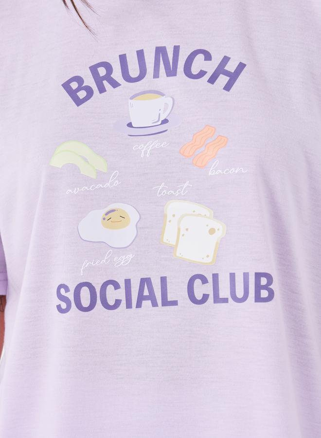 Styli Slogan Print Short Sleeve T-Shirt and Pyjama Set - Image 4