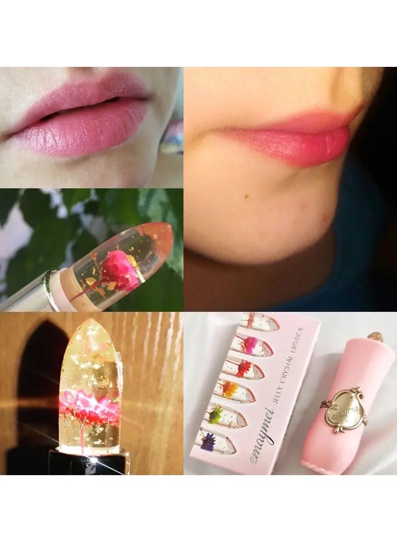 ايمي مي 6pcs مجموعة طويلة الأمد زهرة شفافة أحمر الشفاه مرطب الكريستال هلام أحمر الشفاه الحساس لدرجة الحرارة تغيير اللون العناية المثالية للشفاه - Image 2