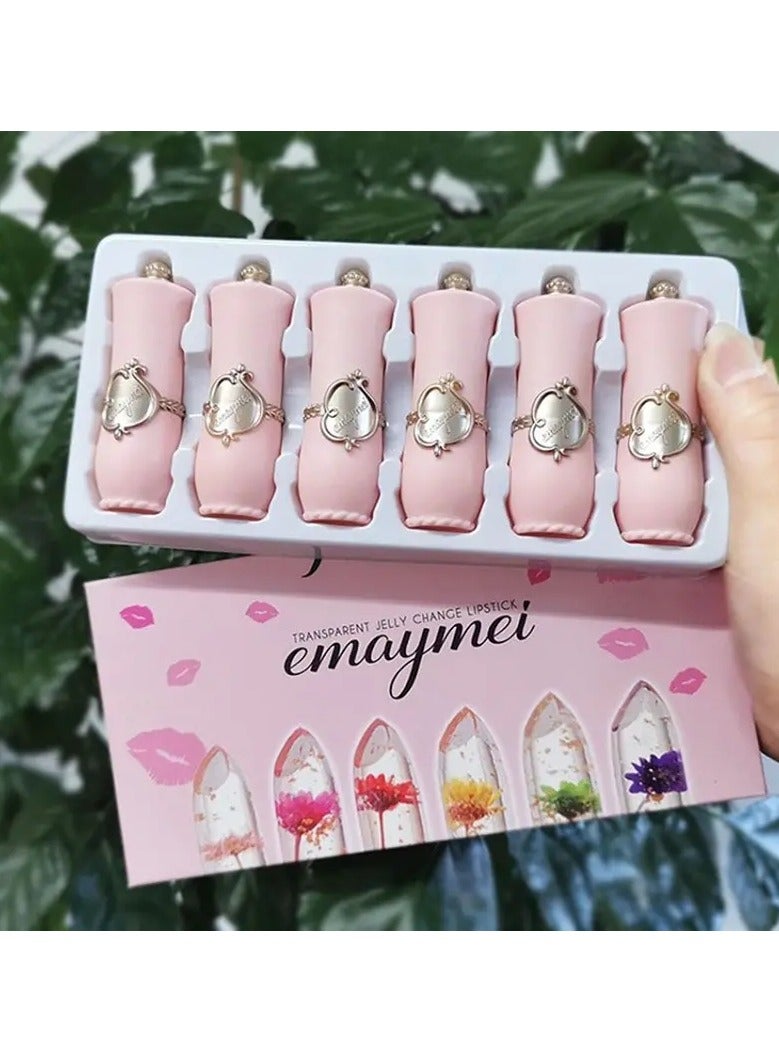 ايمي مي 6pcs مجموعة طويلة الأمد زهرة شفافة أحمر الشفاه مرطب الكريستال هلام أحمر الشفاه الحساس لدرجة الحرارة تغيير اللون العناية المثالية للشفاه - Image 3