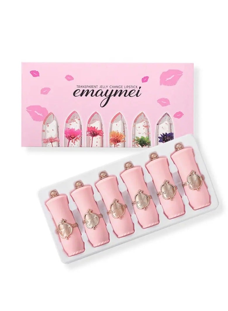 ايمي مي 6pcs مجموعة طويلة الأمد زهرة شفافة أحمر الشفاه مرطب الكريستال هلام أحمر الشفاه الحساس لدرجة الحرارة تغيير اللون العناية المثالية للشفاه - Image 4