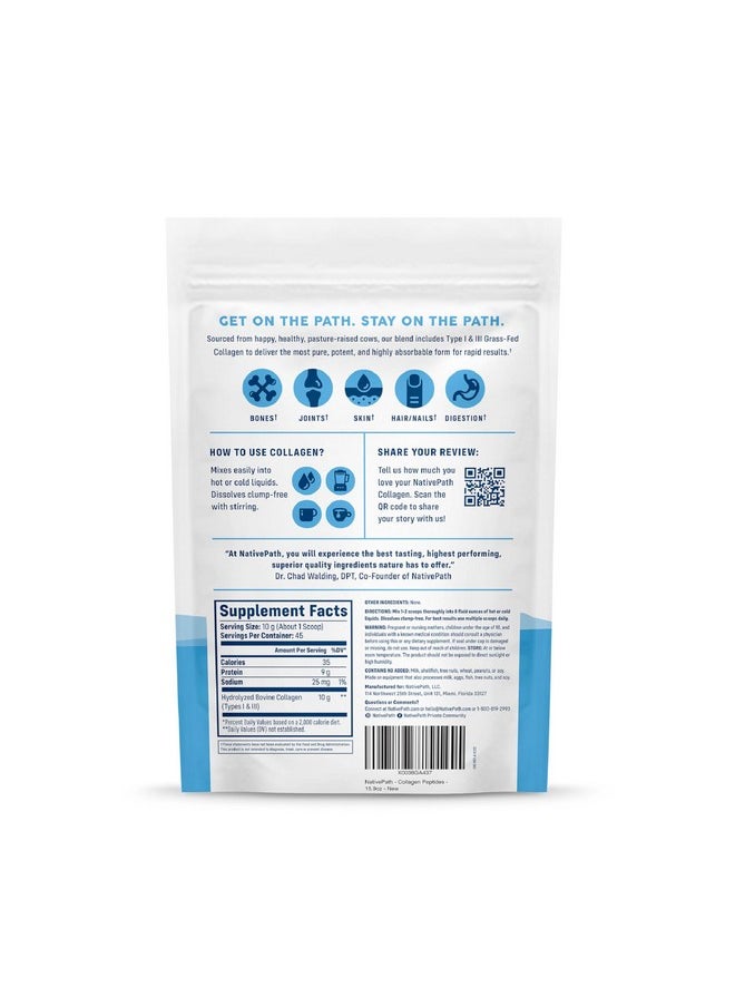 NativePath NativePath Collagen Peptides Protein - Hydrolyzed Type 1 & 3 Collagen Powder for Skin, Hair, Nails - 15.9 oz (45 Servings)  - Image 2