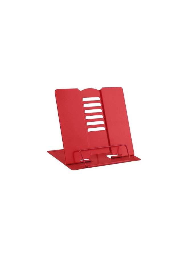 MSDADA Small Desk Book Stand Metal Reading Rest Book Holder Adjustable Cookbook Documents Holder Portable Sturdy Bookstands For Recipes Textbooks Tablet Music Books(Red) - Image 1