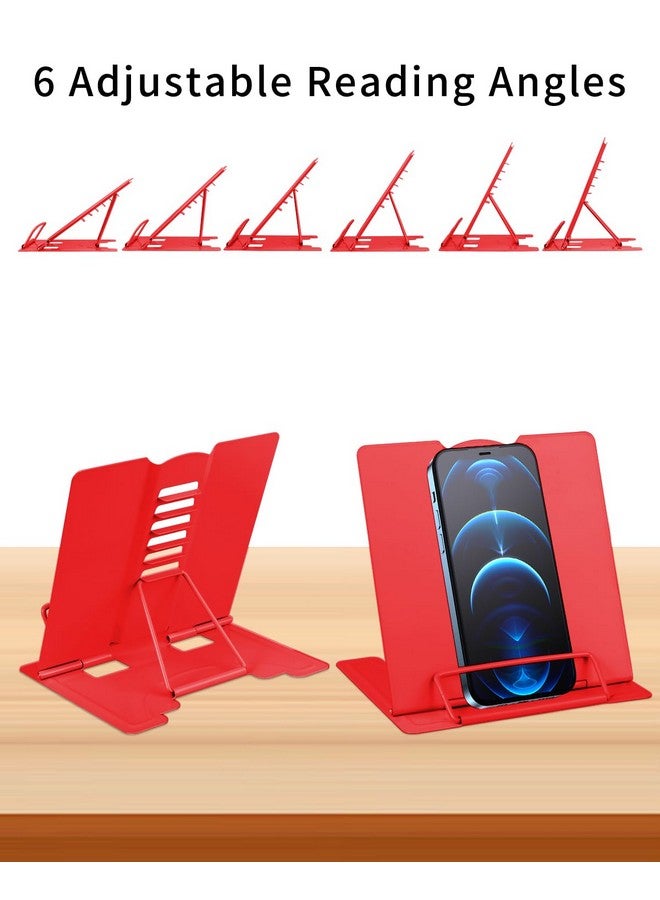 MSDADA Small Desk Book Stand Metal Reading Rest Book Holder Adjustable Cookbook Documents Holder Portable Sturdy Bookstands For Recipes Textbooks Tablet Music Books(Red) - Image 5