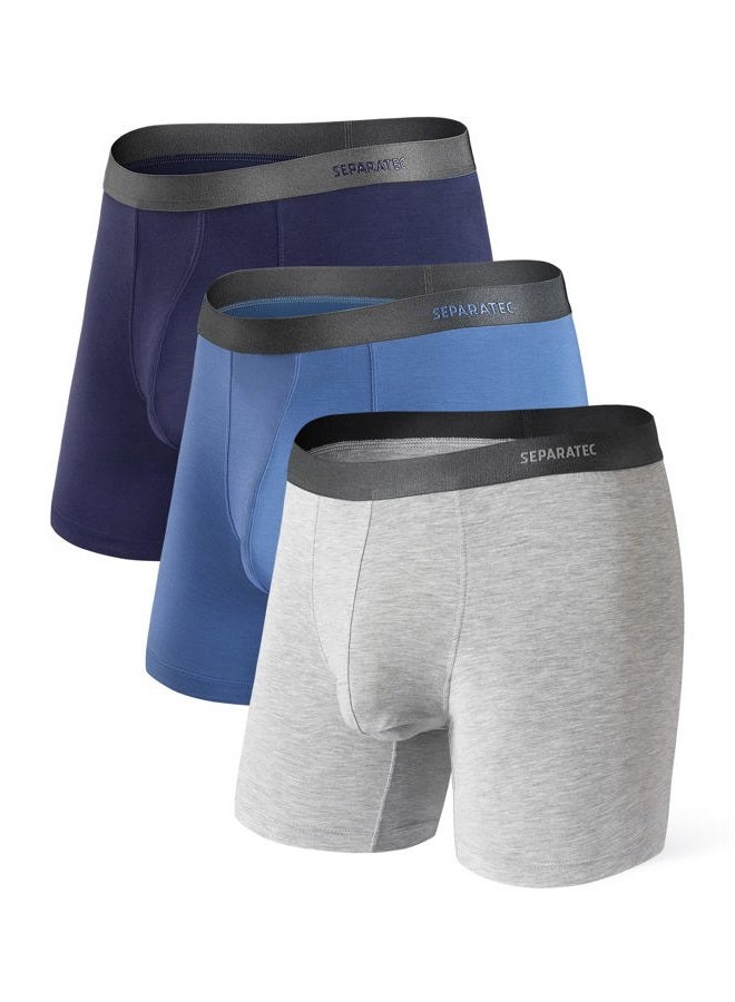 Separatec Mens Underwear with Pouch Moisture Wicking Rayon Made From Bamboo Underwear Men Breathable Boxer Briefs 3 or 6 Pack, Regular Support Pouch - A1 - Navy Blue/Moonlight Blue/Heather Gray - 3 - Image 1