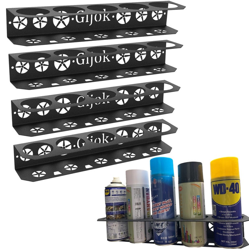 Gijok 4 Pack Five Cans Wall-Mounted Steel Aerosol Spray Can Holder, Steel Wall Mount Storage Organizer for Garage and Workspace (4-Black) - Image 1