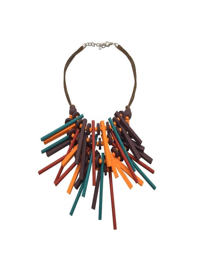 JHWZAIY Statement Multicolor Wood Bead Chunky Layered Necklace For Women Multi Layer Color Wooden Beaded Bib Long Strand African Necklace For Women Fashion Jewelry Costume (02) - Image 1
