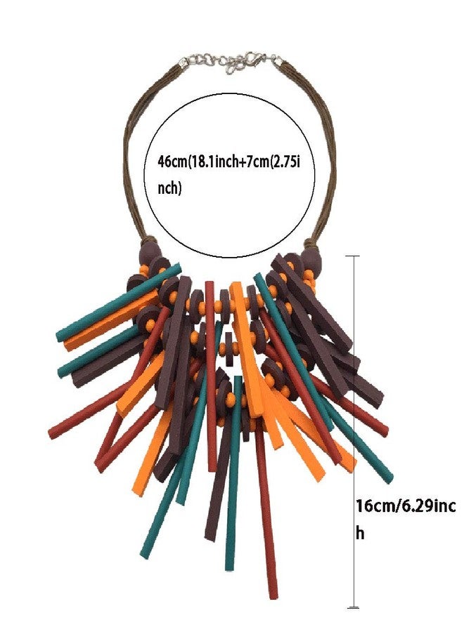 JHWZAIY Statement Multicolor Wood Bead Chunky Layered Necklace For Women Multi Layer Color Wooden Beaded Bib Long Strand African Necklace For Women Fashion Jewelry Costume (02) - Image 3