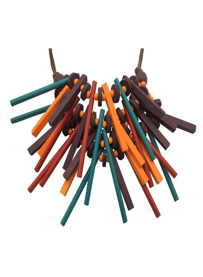JHWZAIY Statement Multicolor Wood Bead Chunky Layered Necklace For Women Multi Layer Color Wooden Beaded Bib Long Strand African Necklace For Women Fashion Jewelry Costume (02) - Image 2