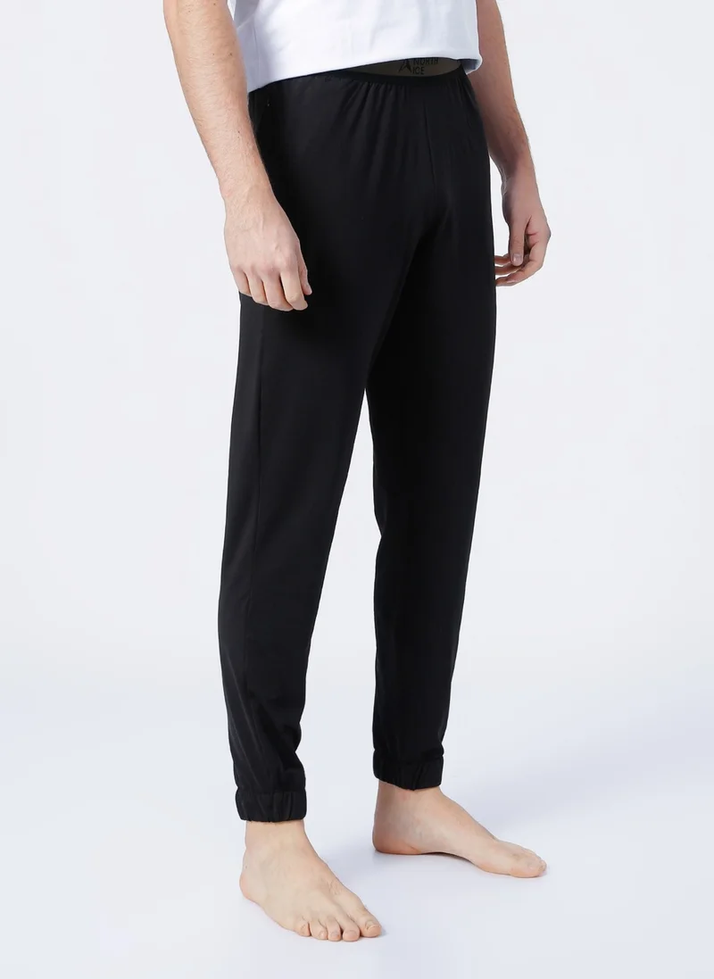 North Ice Elastic Regular Fit Plain Black Men's Sweatpants