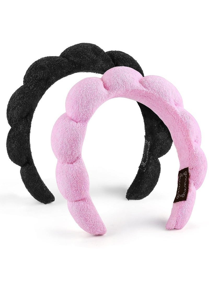 Spa Headbands for Washing Face or Facial, Set of 2 Skincare Headbands, Terry Cloth Headband Combo Pack - Puffy Makeup Headbands for Face Washing, Mask, Skin Treatment - Image 2